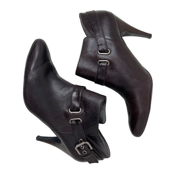 Nine West Womens Leather Sappheir Buckle Pointed Toe Booties Brown Size 8.5M - Picture 4 of 13